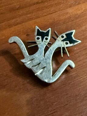 Taxco Cat Sterling Brooch Mid Century Modern Feline Kitty Pin Modernist Sliver